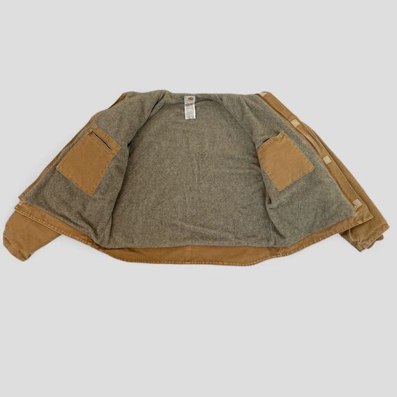 VTG Carhartt Fleece Lined Duck Jacket Distressed J164 CML Camel/Tan Size Large - Picture 2 of 11